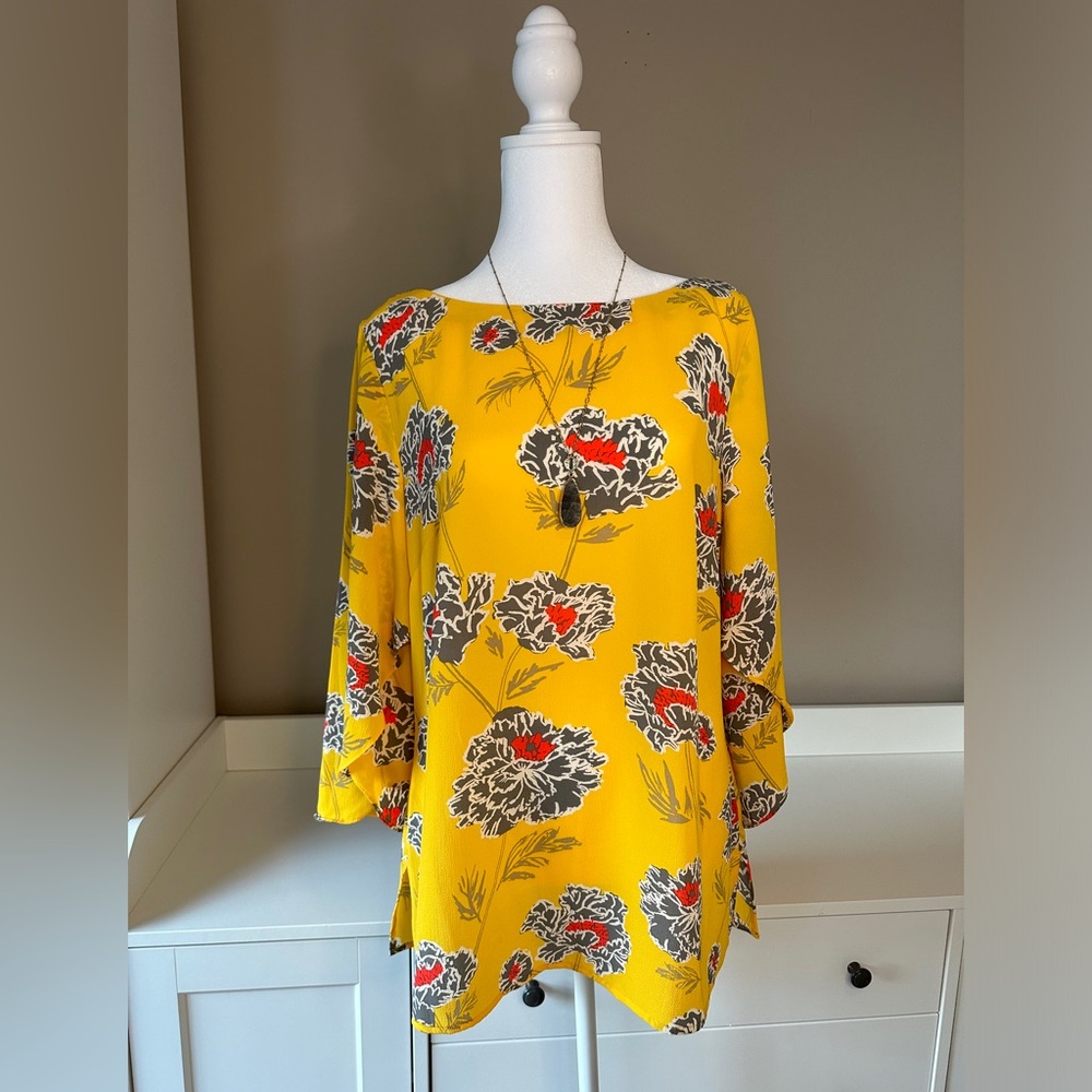 Banana Republic Yellow Floral Print Women’s Blouse Med